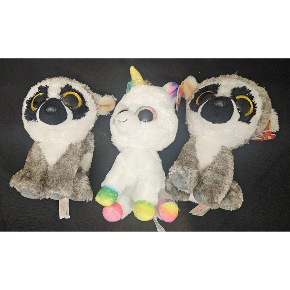 Ty‎ Beanie Boos Linus Lemur & Pixy Unicorn Plush Lot of 3 Stuffed Animals 6in